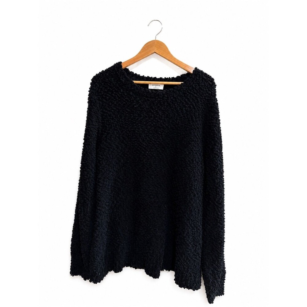 Zenana Outfitters Black Textured Scoopneck Sweater